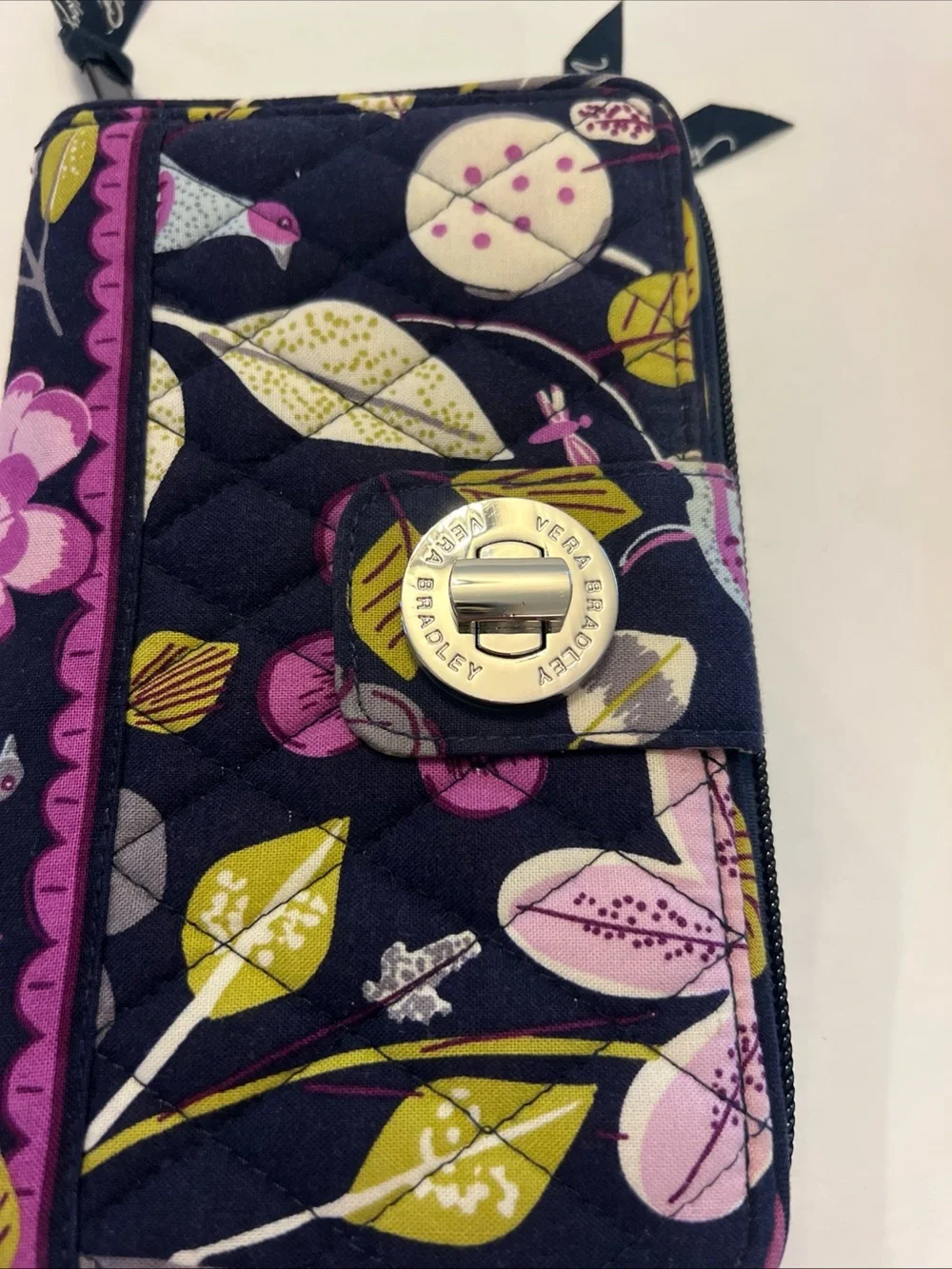 Vera Bradley Quilted Floral Turnlock Wallet in Navy, Purple & Green Retired - Picture 9 of 10